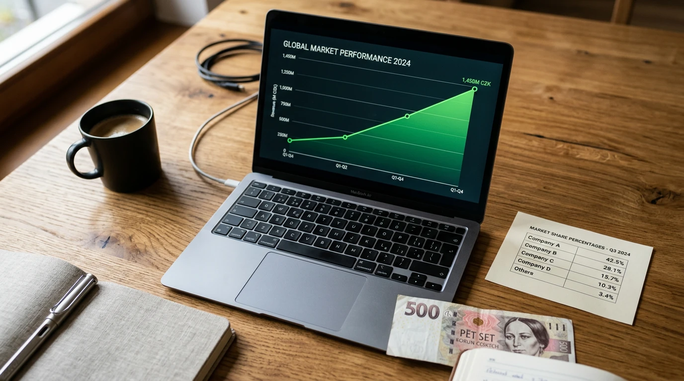 Česká bankovka a digitální graf zobrazující růst online sázkového trhu