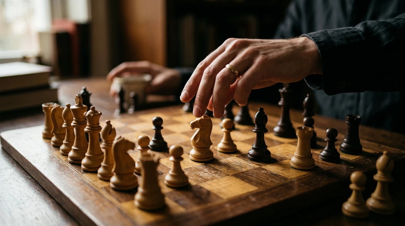 Šachové figurky na šachovnici symbolizující strategické rozhodování