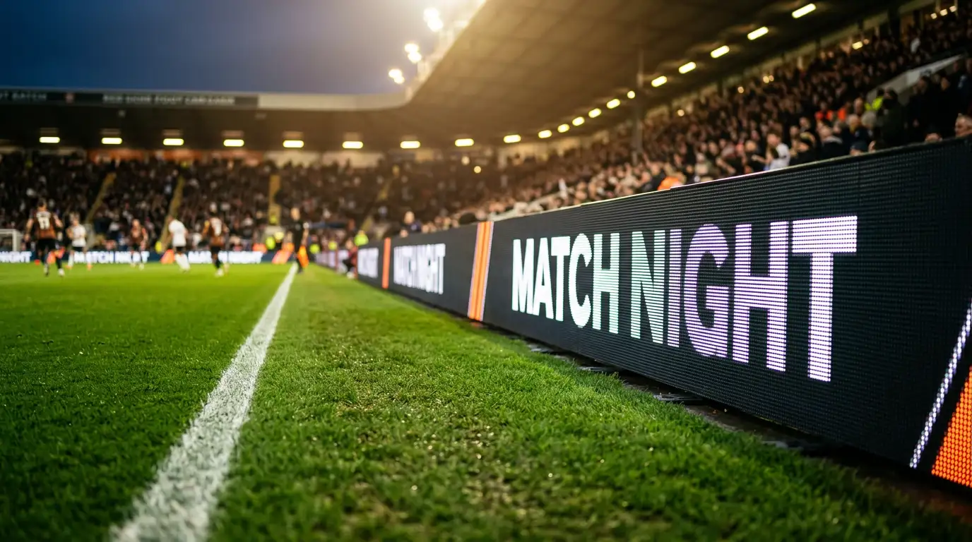 LED reklamní panel u fotbalového hřiště během zápasu